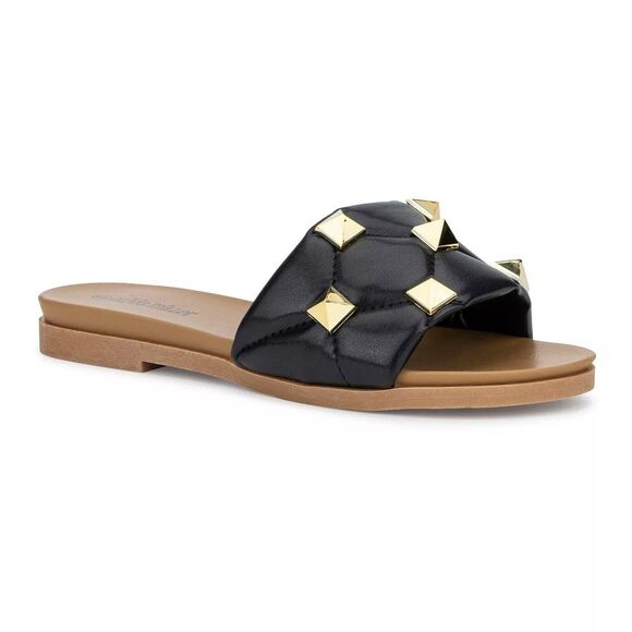 Olivia Miller Skylar Women's Studded Slide Sandals Black Gold Size 8 New - Picture 1 of 4